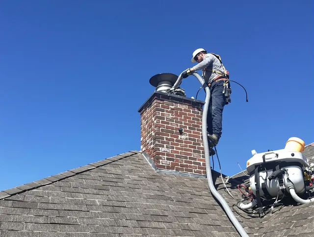 Dedicated Pompano Beach Chimney Sweep team member cleaning a chimney in Pompano Beach, FL