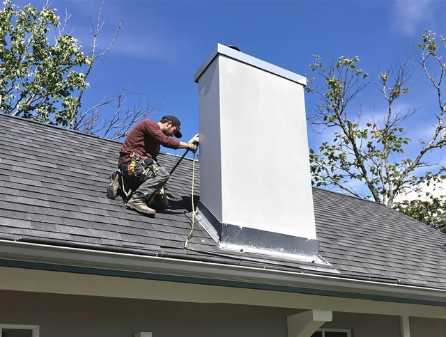 Pompano Beach Chimney Sweep team member finishing chimney construction in Pompano Beach, FL