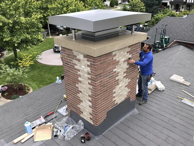 Pompano Beach Chimney Sweep team working on a custom chimney remodel in Pompano Beach, FL