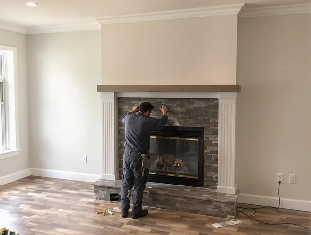 Pompano Beach Chimney Sweep finishing a custom fireplace install in Pompano Beach, FL